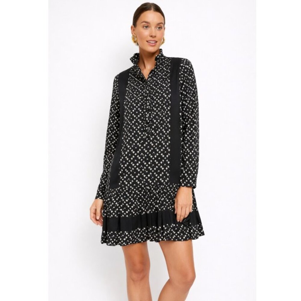 Tuckernuck NEW Black Geo Tate Tencel Long Sleeve Drop Waist Mini Dress Size XXL